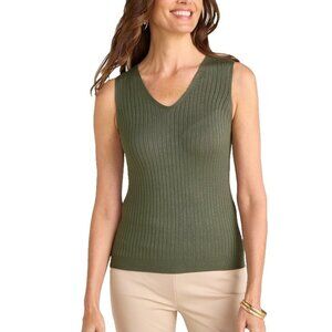 SOFT SURROUNDINGS Soft Essential Ribbed Sweater Tank Top Dusty Olive Sz L NWT